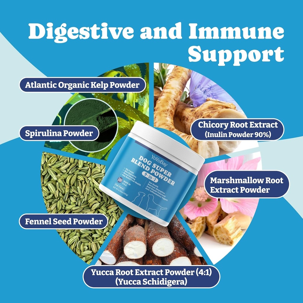 Supplements for Dogs, Dog Supplements Super Blend Powder 9 in 1, Vitamins for Dog, with Iceland Fish Powder, Support Gut Health, Hip and Joint, Multivitamin Support, 6.35oz, Fish Flavor 5