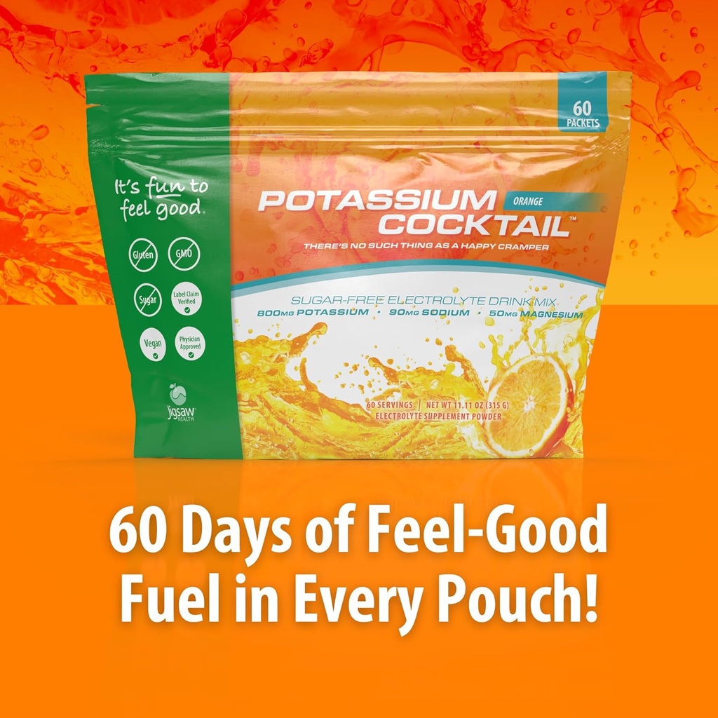 Jigsaw Health Potassium Cocktail | Formerly Pickleball Cocktail | Orange Flavor | 60 Servings (Packets) 4
