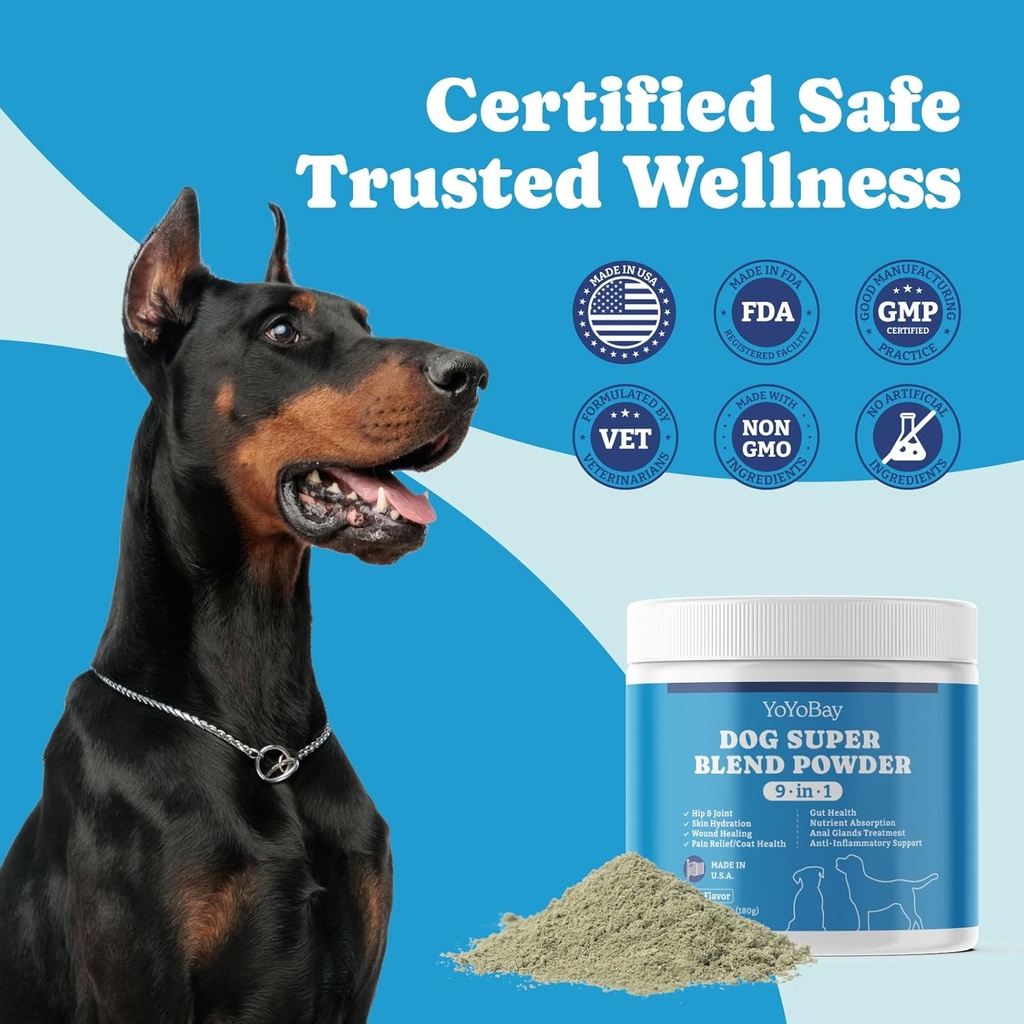 Supplements for Dogs, Dog Supplements Super Blend Powder 9 in 1, Vitamins for Dog, with Iceland Fish Powder, Support Gut Health, Hip and Joint, Multivitamin Support, 6.35oz, Fish Flavor 6