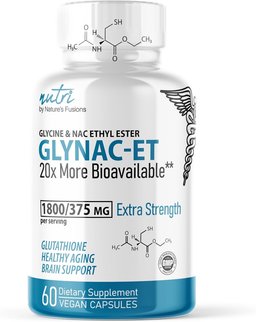 Nature's Fusions NAC Ethyl Ester + Glycine - Extra Strength 375mg - NACET 1800mg - 20x More Bioavailable Than GlyNAC - N-acetylcysteine - Anti Aging Supplement, Boost Glutathione (60 Capsule) 2