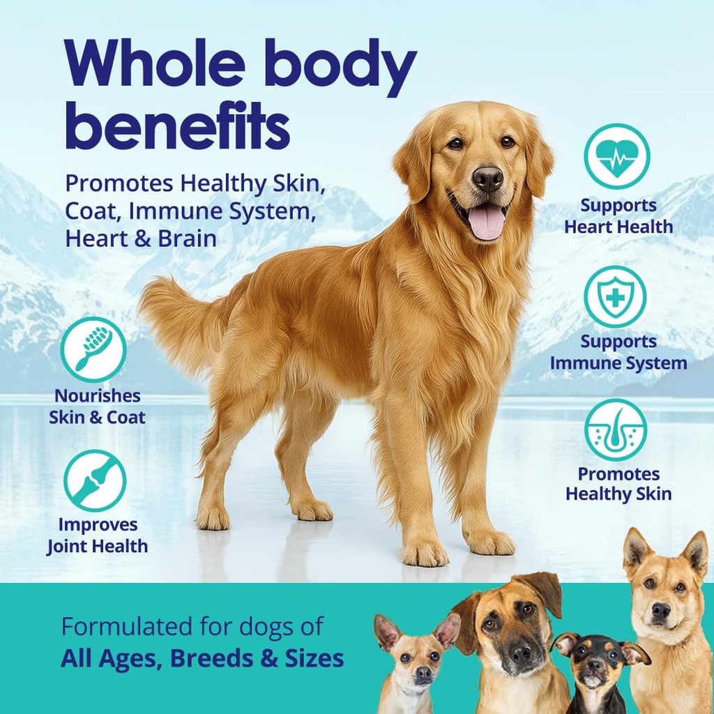 Liquid Fish Oil for Dogs with Omega 3, 6 & 9 Fatty Acids, Wild Caught from Iceland, Skin and Coat Supplement for Shedding, Itchy Skin, Allergies, Brain and Heart Health, Rich in EPA + DHA - 12 oz 4