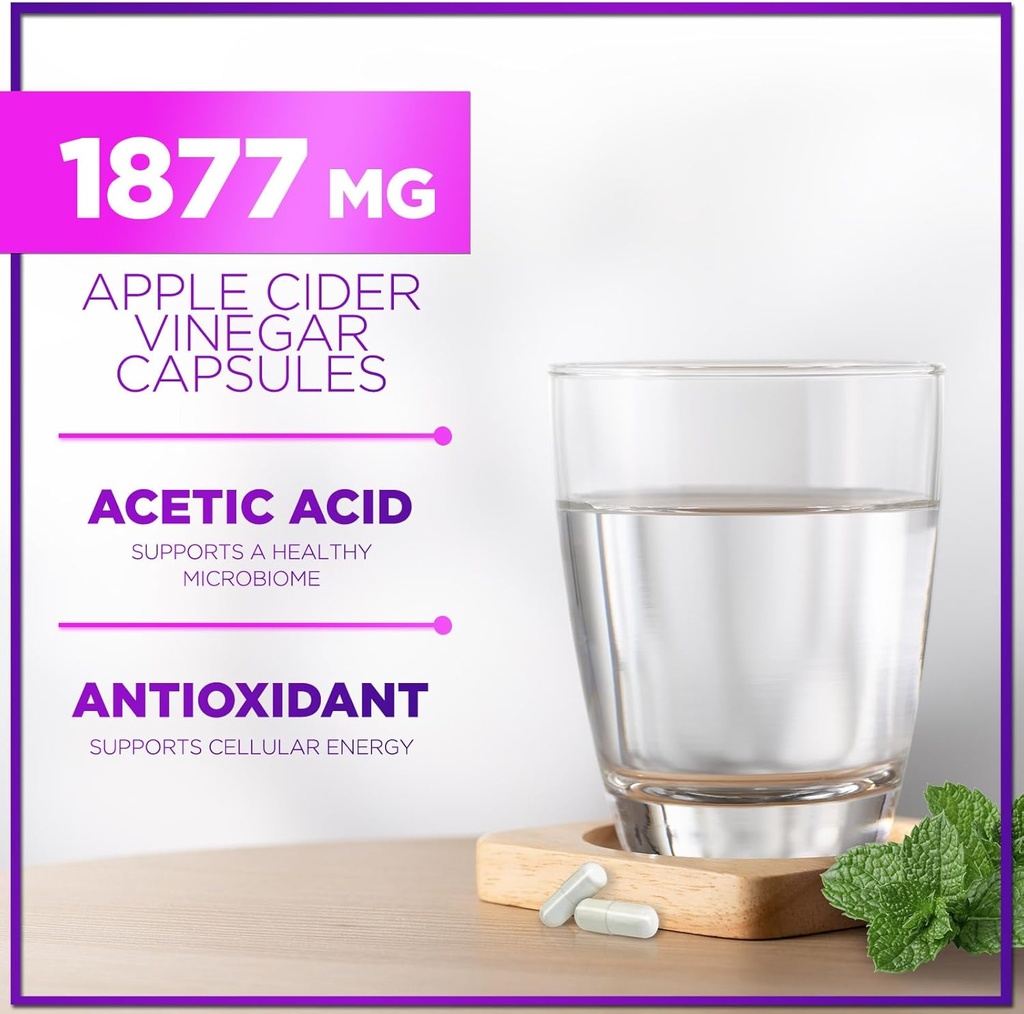 Apple Cider Vinegar Capsules 1877mg - Extra Strength ACV Pills with Vitamin D3 & Zinc - Apple Vinegar Pills Supplement for Digestion, Energy & Immune Support, Non-GMO, Bottled in USA - 120 Capsules 6