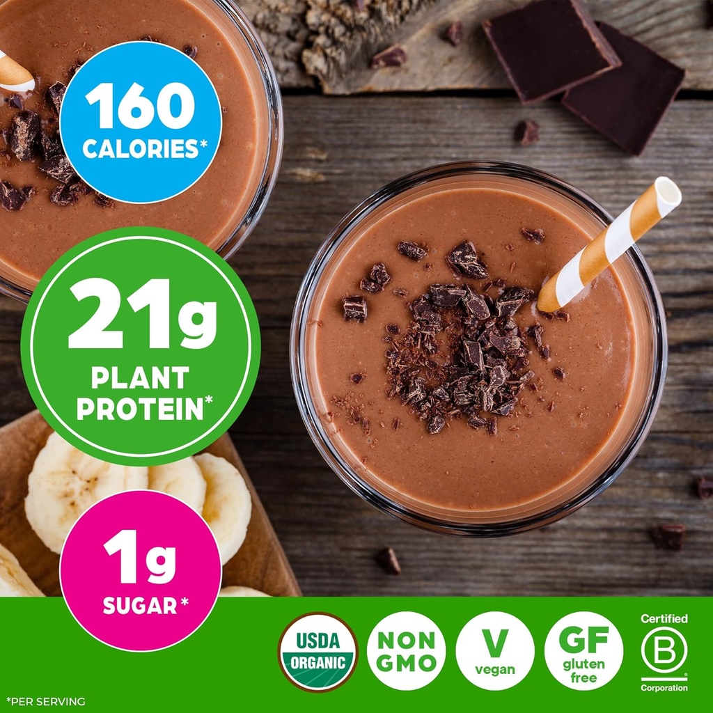 Orgain Organic Vegan Protein + 50 Superfoods Powder, Creamy Chocolate Fudge - 21g Plant Based Protein, 9g Prebiotic Fiber, No Lactose, Gluten Free, No Added Sugar, 2.02 lb (Packaging May Vary) 5