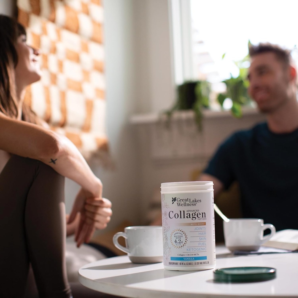 Great Lakes Wellness Keto Boost Advanced Collagen Peptides Powder with 4.2g MCTs - Vanilla Flavored - Nutritiously-Rich Non-Dairy Coffee Creamer or Smoothie Alt - Non-GMO, Kosher - 14.1 oz 6