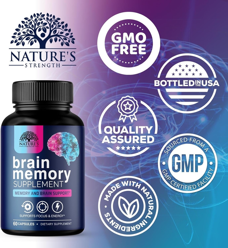 Brain Memory Supplement Pills - 3X Strength Nootropics for Concentration, Clarity & Focus Support - Brain Health Cognitive Vitamins with Bacopa, Phosphatidylserine & DMAE, Brain Booster - 60 Capsules 5