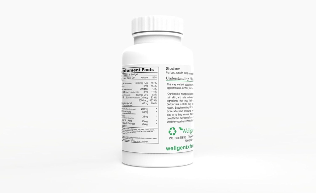 Wellgenix Purvana Hair, Skin, and Nails Vitamin Softgels for High Absorption - Double Strength 2500mcg Biotin, VIT A & B (90 Count) 2 Pack 4