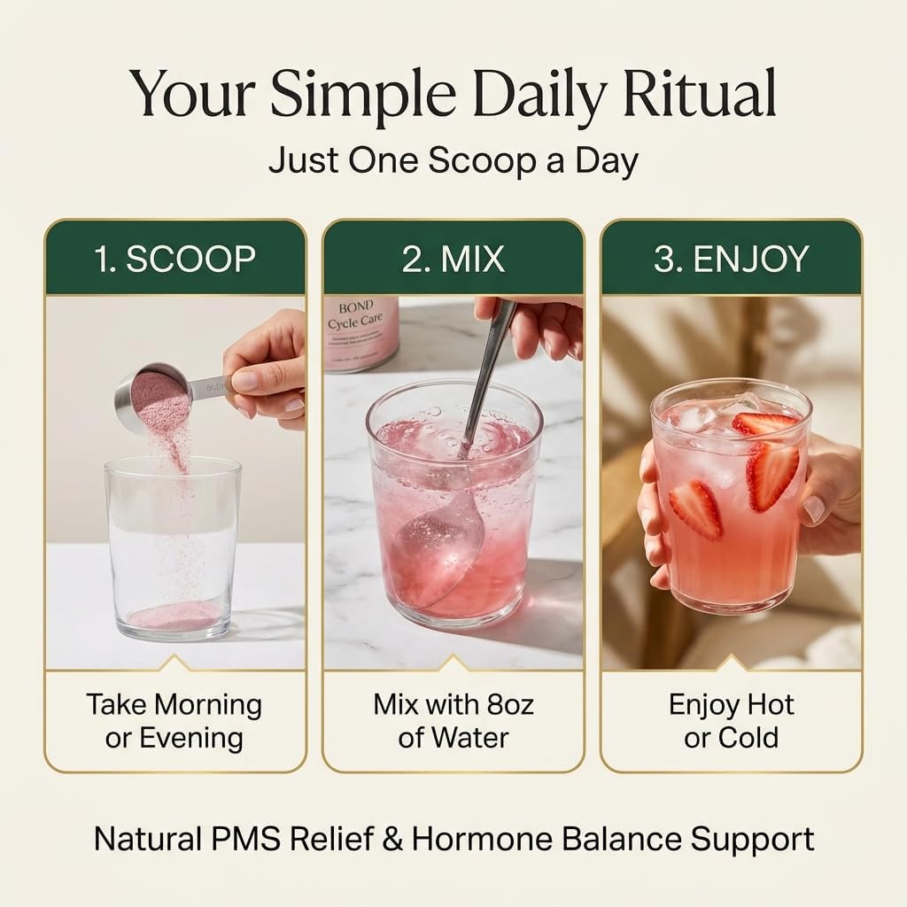 BOND Cycle Care – PMS Support Supplement & Hormone Balance for Women – Cortisol Reducer with Ashwagandha, L-Tryptophan, Magnesium, Turmeric Extract & Glutathione for Mood & Cycle Relief, 28 Servings 3