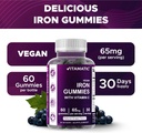 Vitamatic Iron 65 mg Gummies Supplement for Women & Men - 60 Vegan Gummies - Great Tasting Iron Gummy Vitamins with Vitamin C (2) 5