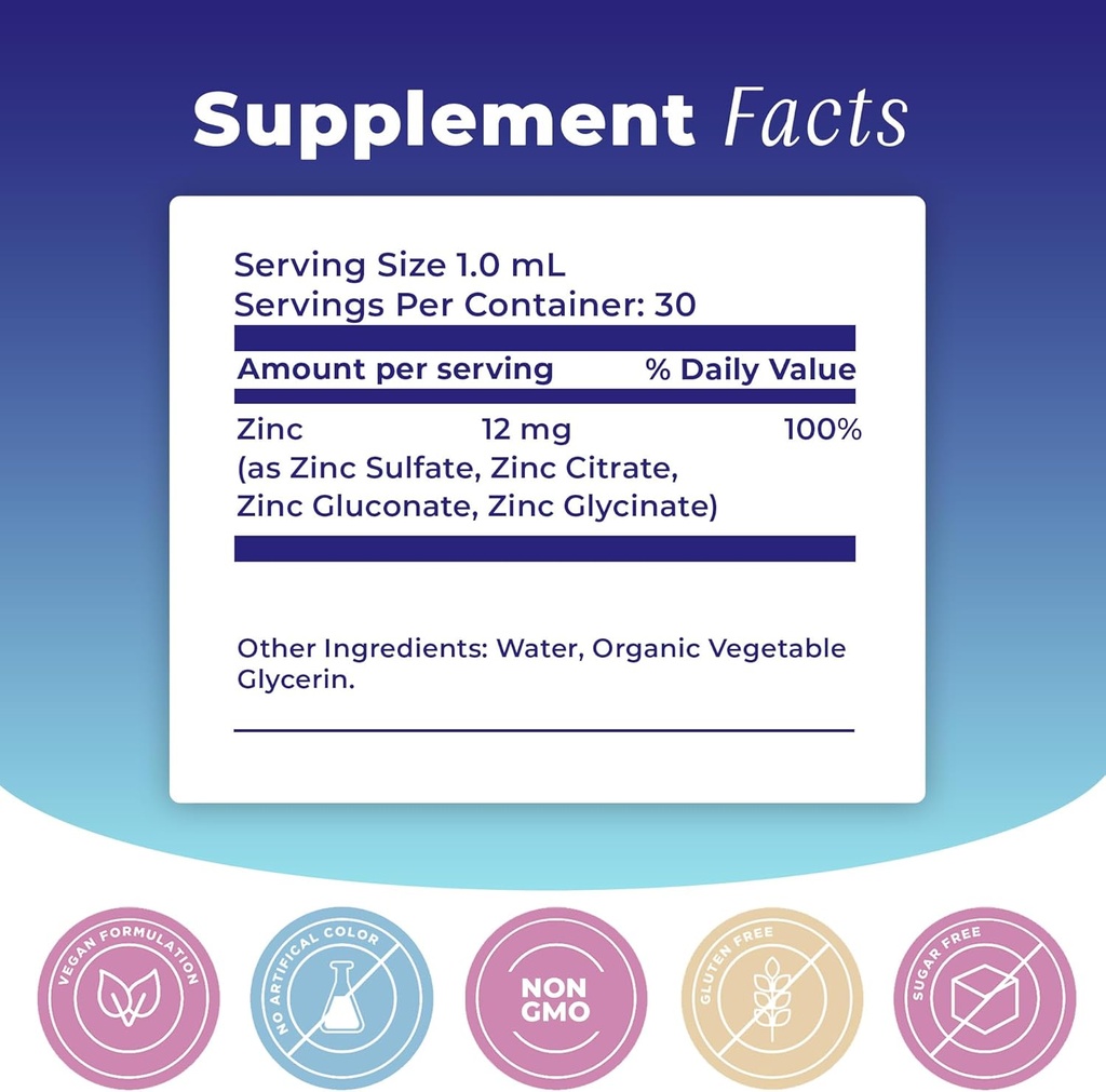 Liquid Zinc Supplement. Immune Support & Skin Care. Ionic & Chelated Zinc for Kids & Adults. 30 Day Supply, Vegan, Organic Glycerin Based, Unflavored 5
