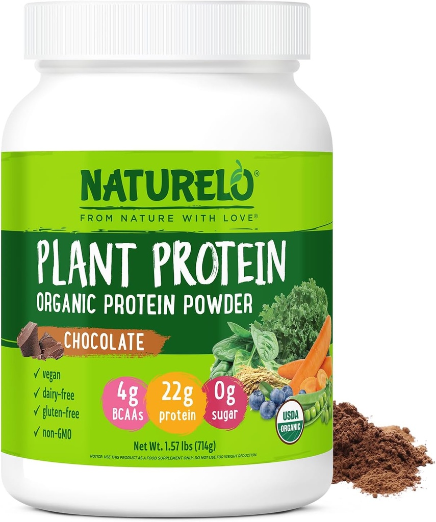 NATURELO Plant Protein Powder, Chocolate, 22g Protein - Non-GMO, Vegan, No Gluten, Dairy, or Soy - No Artificial Flavors, Synthetic Coloring, Preservatives, or Additives - 20 Servings 2
