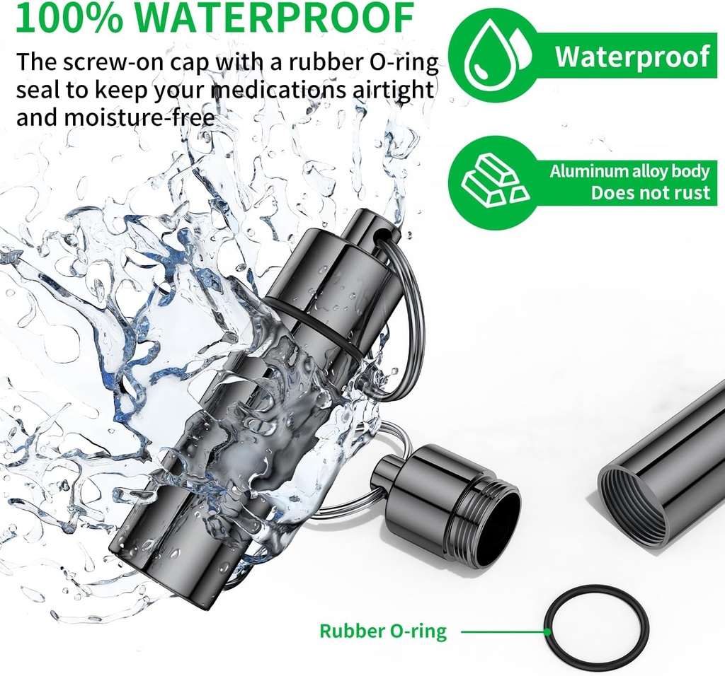 Small Pill Box,(2 Pack) Keychain Pill Holder Portable Mini Travel Pill Container Metal Case Bottle with Keyring 4