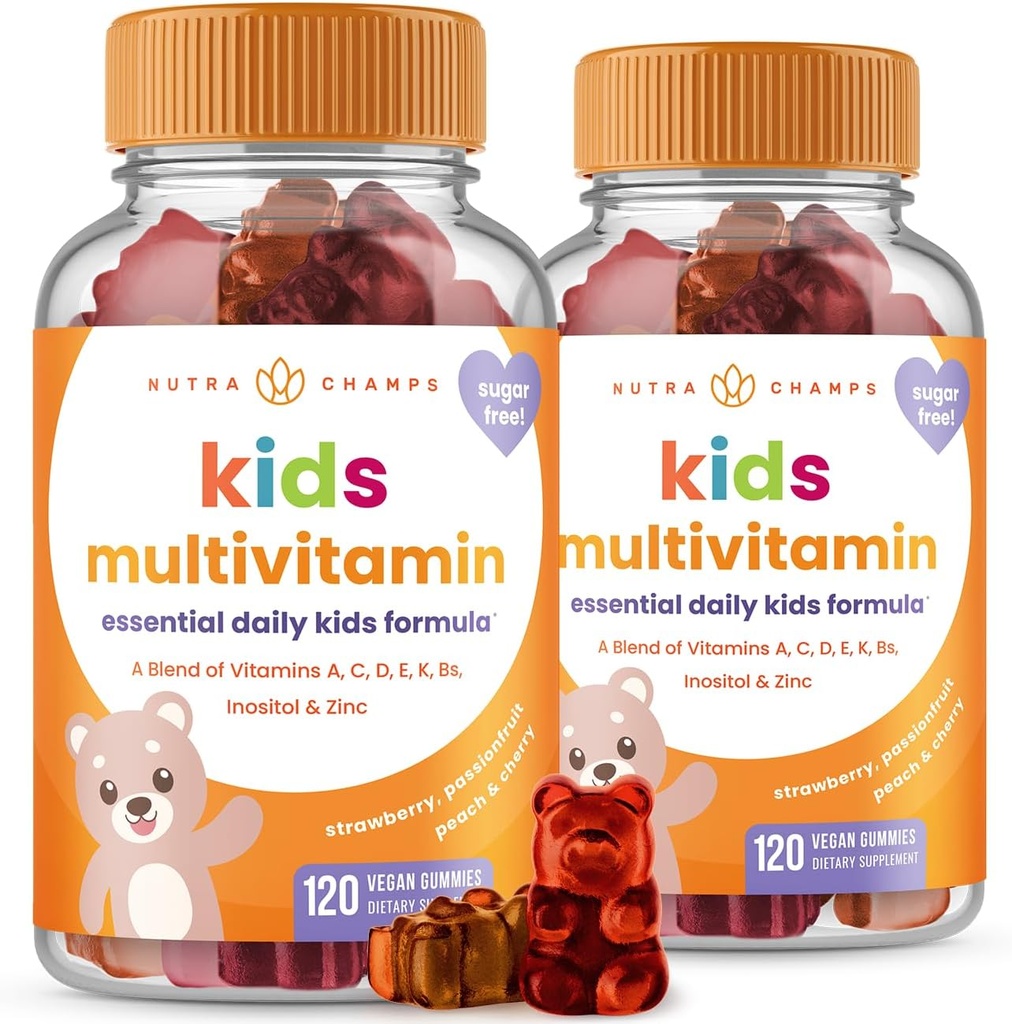 NutraChamps 120 Gummy Vitamins for Kids (Pack of 2), Sugar Free Kids Vitamins Gummy Multivitamin, Vegan & Non-GMO, Strawberry, Passionfruit, Peach & Cherry 2