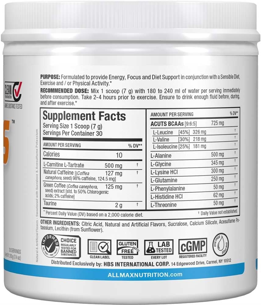 ALLMAX Nutrition AMINOCUTS (ACUTS), Amino-Charged Energy Drink with Taurine, L-Carnitine, Green Coffee Bean Extract, Blue Raspberry, 36 Servings 6