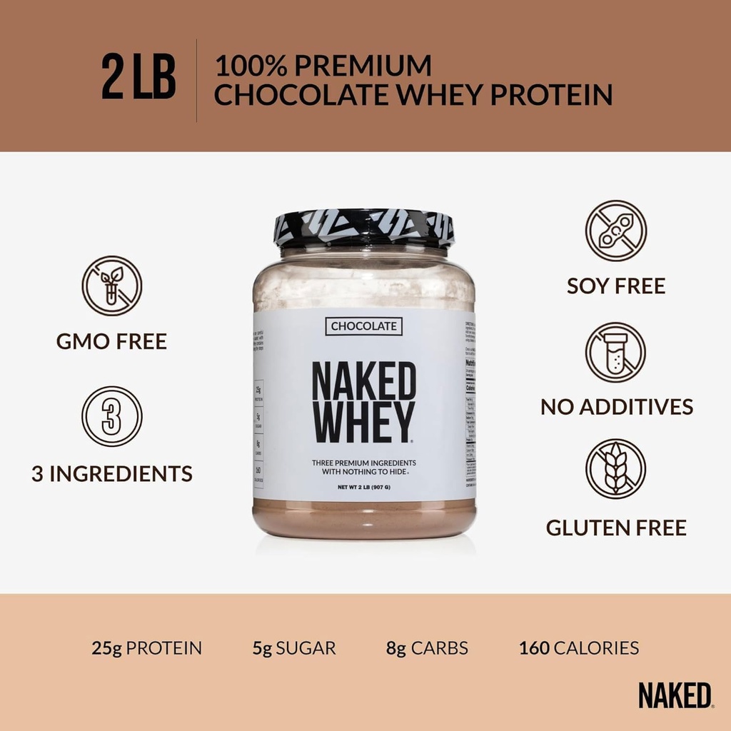 NAKED Whey Chocolate Protein Powder - Only 3 Ingredients - Grass Fed Whey Protein Powder, Organic Chocolate and Organic Coconut Sugar, No GMO, No Soy, and Gluten Free - 24 Servings 4
