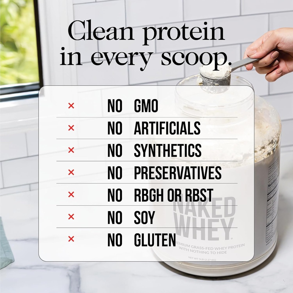 NAKED Whey Chocolate Protein Powder - Only 3 Ingredients - Grass Fed Whey Protein Powder, Organic Chocolate and Organic Coconut Sugar, No GMO, No Soy, and Gluten Free - 24 Servings 5