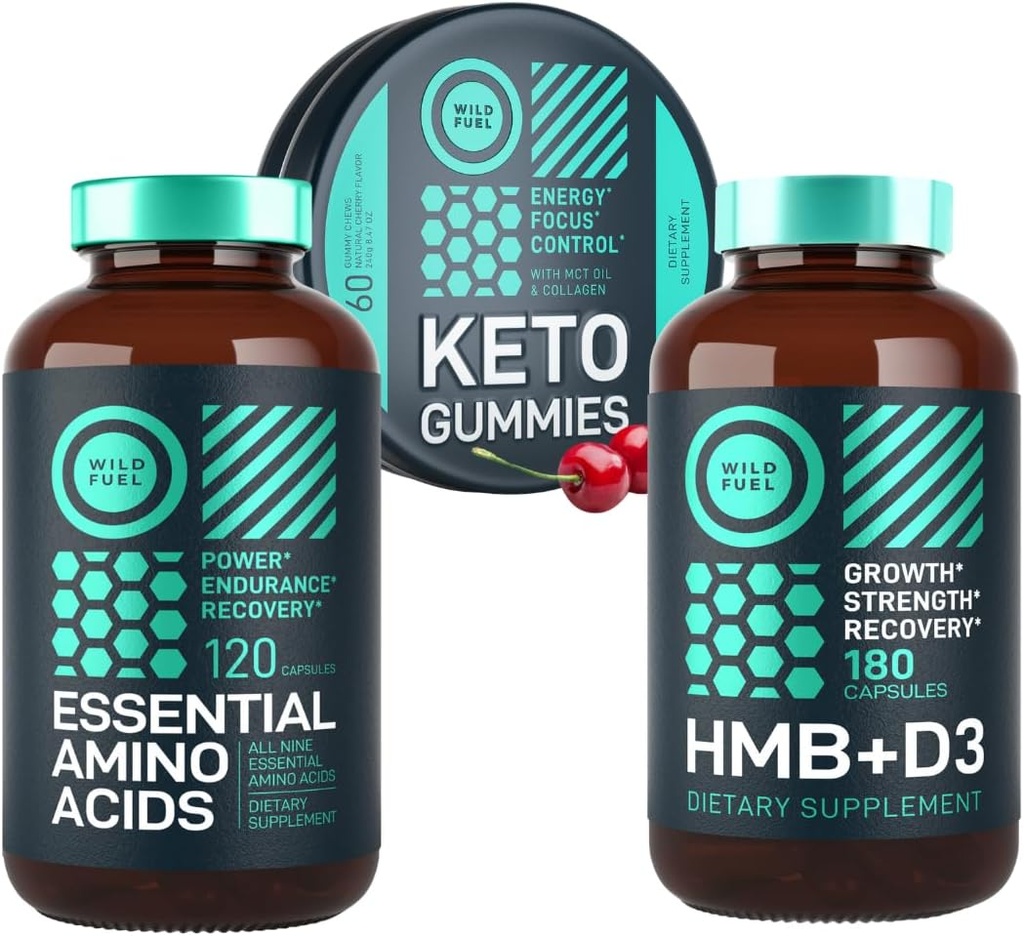 WILD FUEL HMB with Vitamin D3, Amino Acid Complex and Keto MCT Oil Gummies Power and Recovery Bundle 2