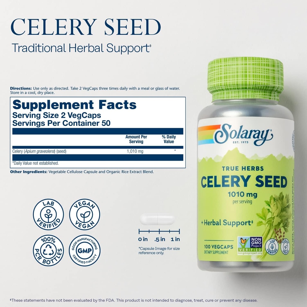 Solaray Celery Seed, 505mg, 100 Vegetarian Capsules 4