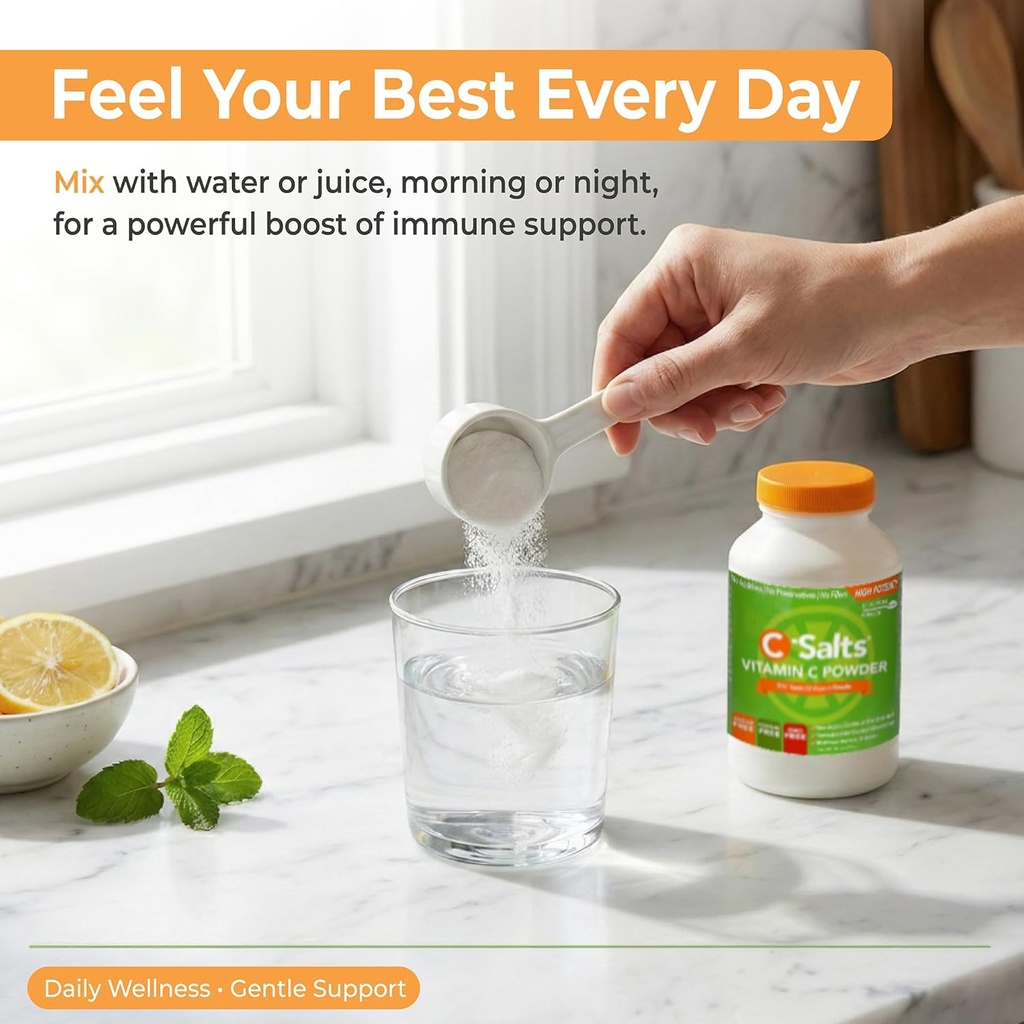 C-Salts Vitamin C Powder Supplement - 100% Pure High Dose Buffered Vitamin C Powder for Immune Support - Organic, Sugar-Free, Vegan, Non-GMO, Stomach-Friendly, Original 8 oz 5