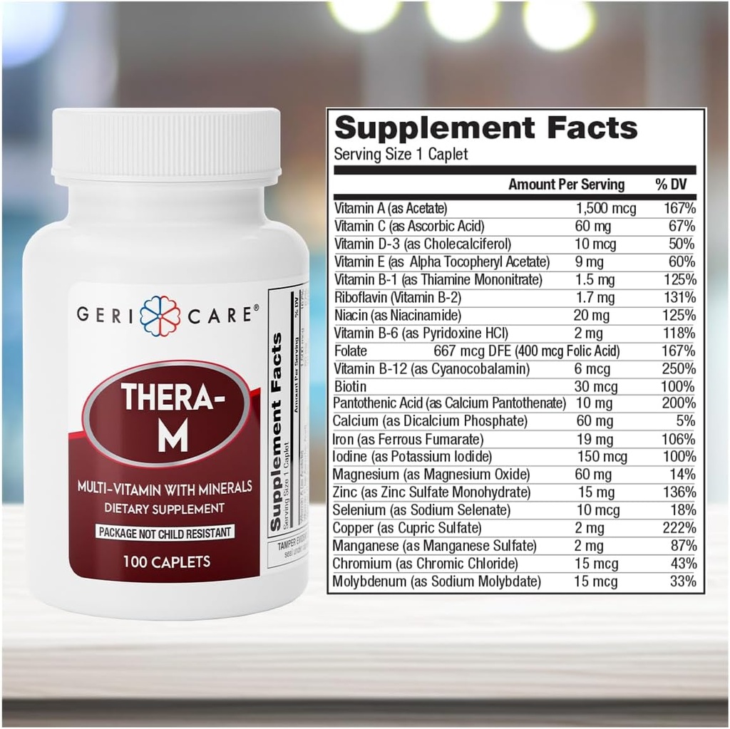 GeriCare Thera M Multivitamin Caplets, Blend of Vitamins and Minerals to Ensure Maximum Nutritional Support Antioxidant Protection Supplement, 100 Count (Pack of 1) 4