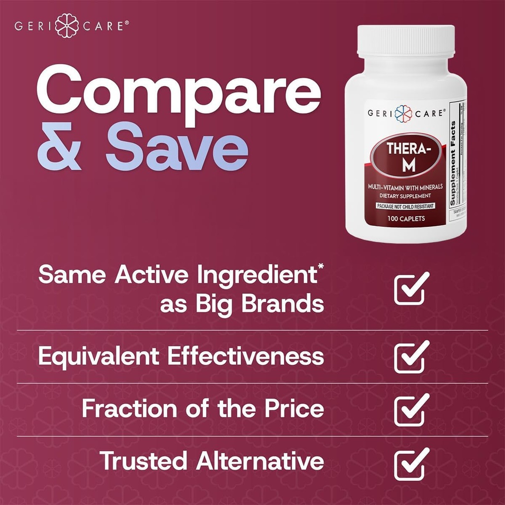 GeriCare Thera M Multivitamin Caplets, Blend of Vitamins and Minerals to Ensure Maximum Nutritional Support Antioxidant Protection Supplement, 100 Count (Pack of 1) 5