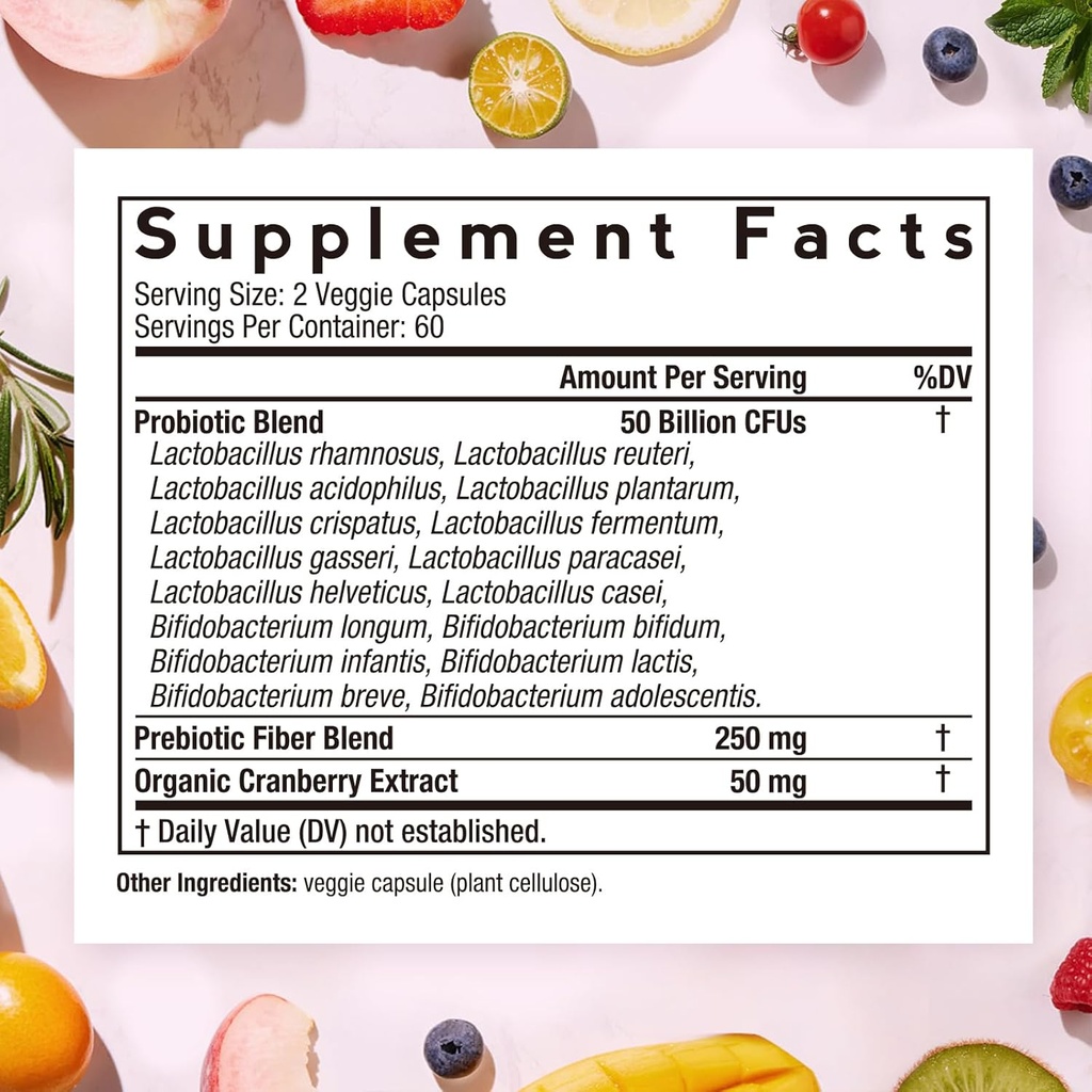 Doctor's Recipes Women’s Probiotic, 120 Caps 50 Billion CFU 16 Strains, with Organic Cranberry, Digestive Immune Vaginal & Urinary Health, Shelf Stable, Delayed Release, No Soy Gluten Dairy 3