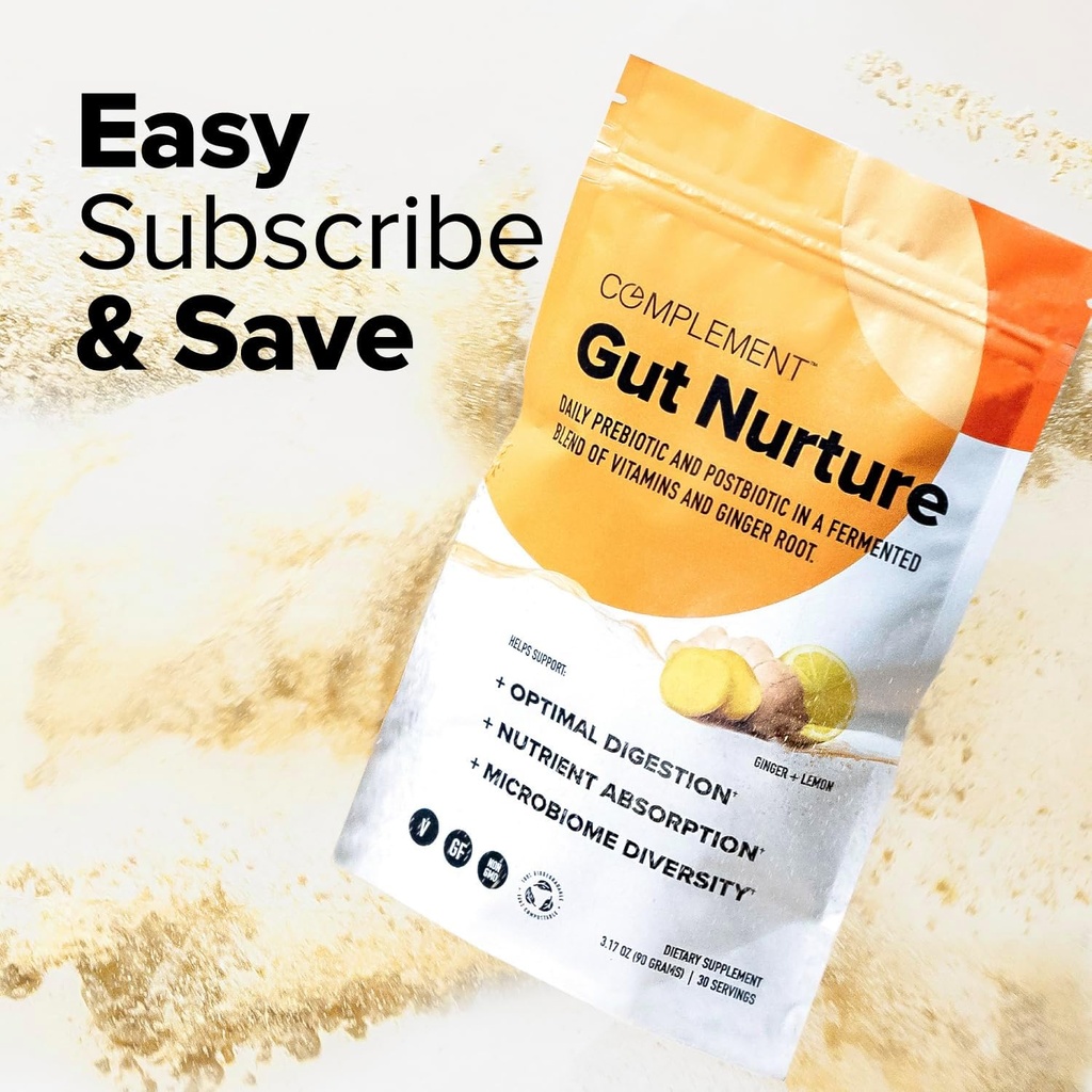 Complement Gut Nurture Prebiotic + Postbiotic Superfood Powder for Leaky Gut Repair, Probiotics for Digestive Health - Ginger Root - 30 Servings 6