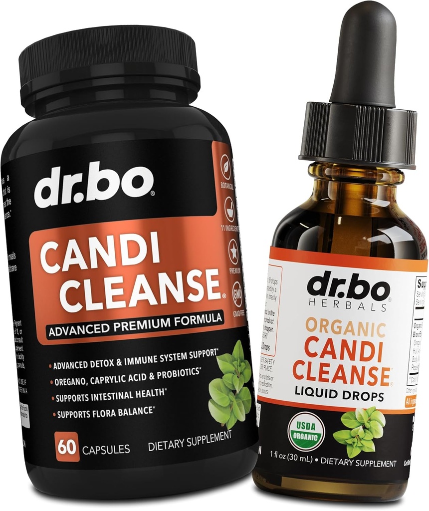 Candi Cleanse Support Supplement Pills & Drops - Organic Oregano Oil Drops Liquid & Black Walnut Wormwood - Extra Strength Natural Oral Gut Cleanser Detox Health Supplements & Caprylic Acid Capsules 2