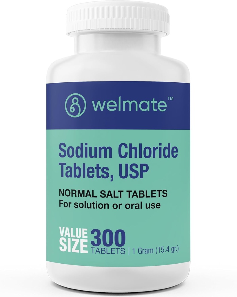 WELMATE - Sodium Chloride (Salt) Tablets - 1000 mg per Tablet - Maintains Hydration & Electrolyte Balance - 300 Count - 15.4 g Total Salt Content - Tablet Form 2