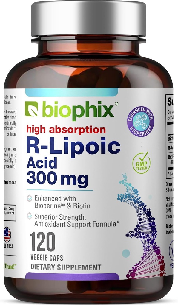 biophix R-Lipoic Acid 300 mg Stabilized 120 Veggie Capsules - with Biotin - High Potency Antioxidant Support - Non-GMO - Gluten Free - Promotes Energy 2