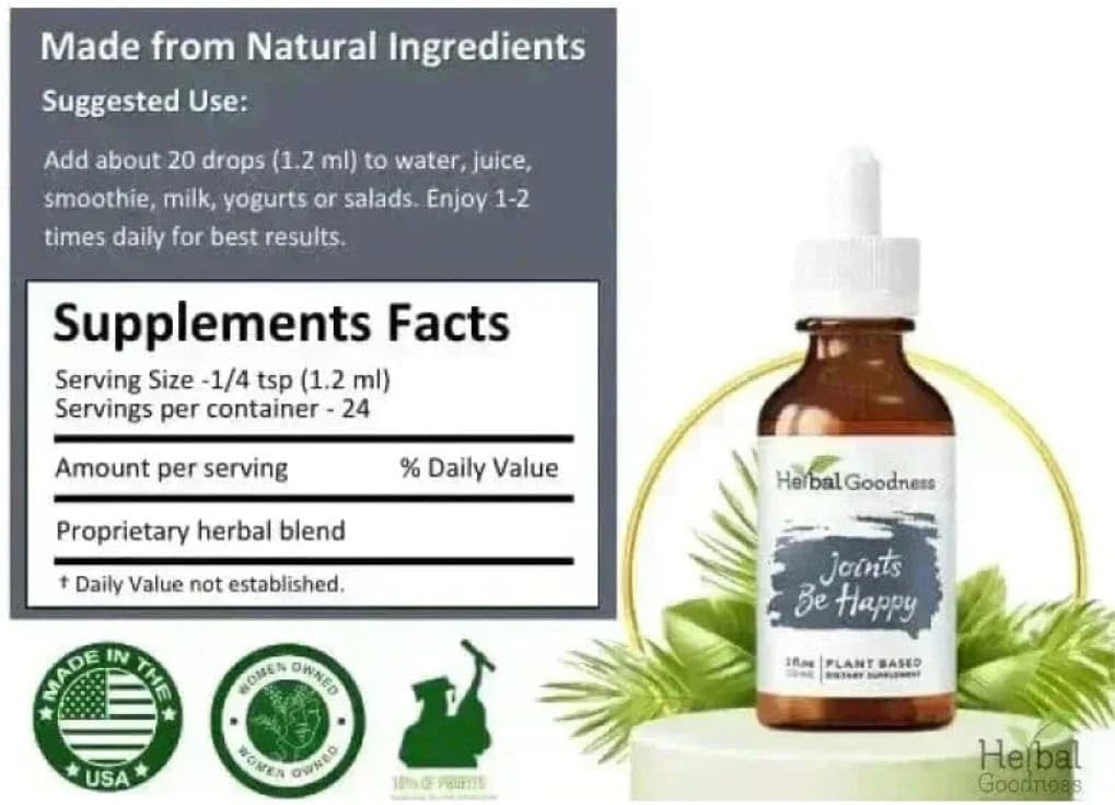 Herbal Goodness Joint Be Happy | Joint & Bone Support Supplements for Men & Women | Organic Juice for Knee & Back Health 2oz. 6