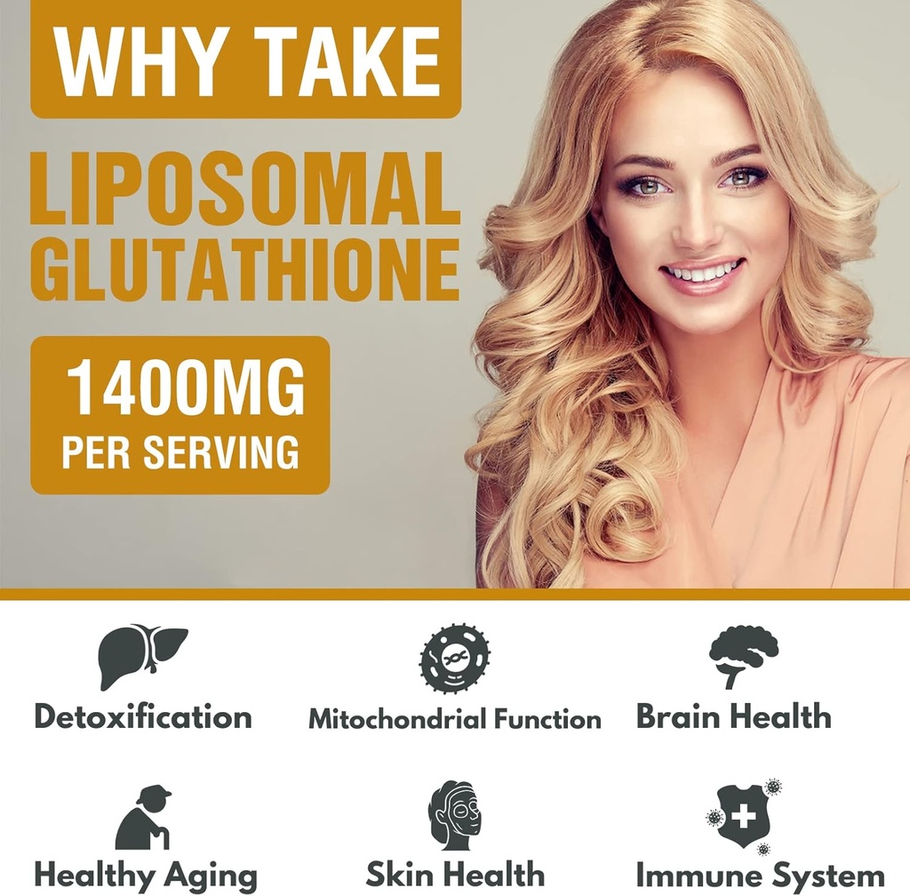 1400 mg Liposomal Glutathione, Superior Absorption Complex Reduced Glutathione Supplement with Vitamin C, Hyaluronic Acid, Master Antioxidant for Liver Detox, Brain, Skin 5