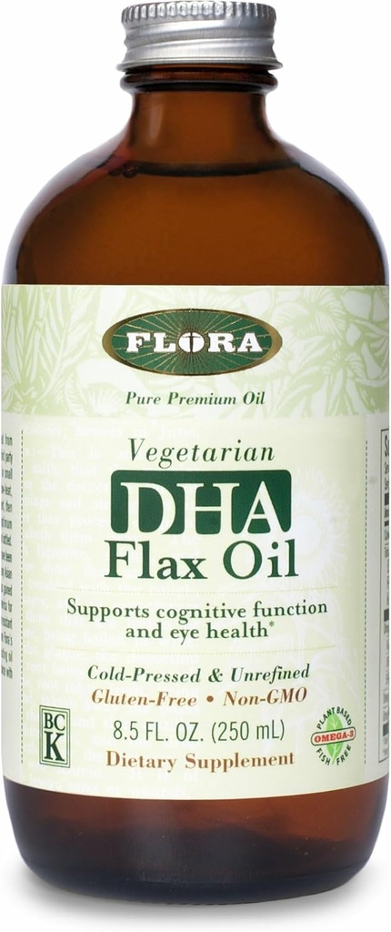 Flora DHA Flax Oil - Supports Brain Health - Contains Vegan Omega-3-6-9, Gluten-Free, Kosher & Non-GMO - Keep Chilled - Glass Bottle - 8.5 fl. oz. 2
