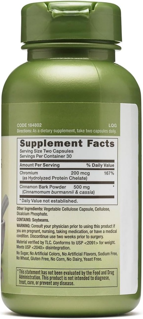 GNC Herbal Plus Cinnamon & Chromium Supplement, Vegetarian, Supports Glucose Utilization, 30 Servings 3