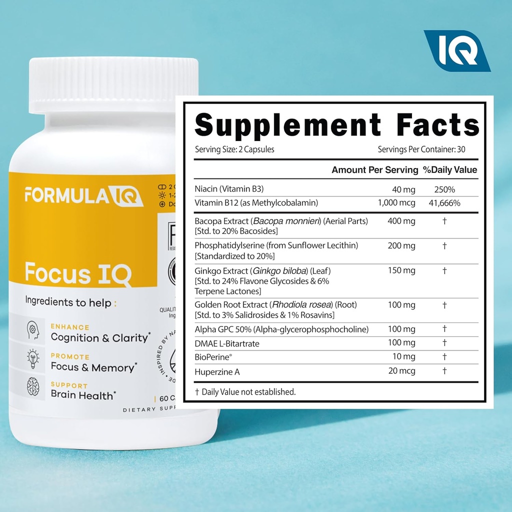 FIQ - Focus IQ - Brain Supplements for Memory and Focus - Memory Supplements - Cognitive Support - 60 Capsules 5