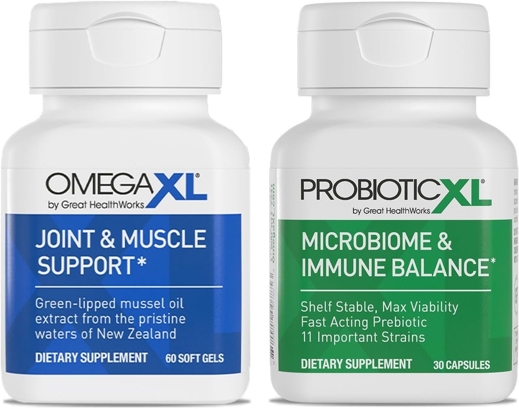 OmegaXL Powerful Joint and Muscle Support Supplement (60 Count) & Probiotic XL - PreforPro, DE111, Shelf Stable - Promote Healthy Gut Flora Growth (30 Veggie caps) 2