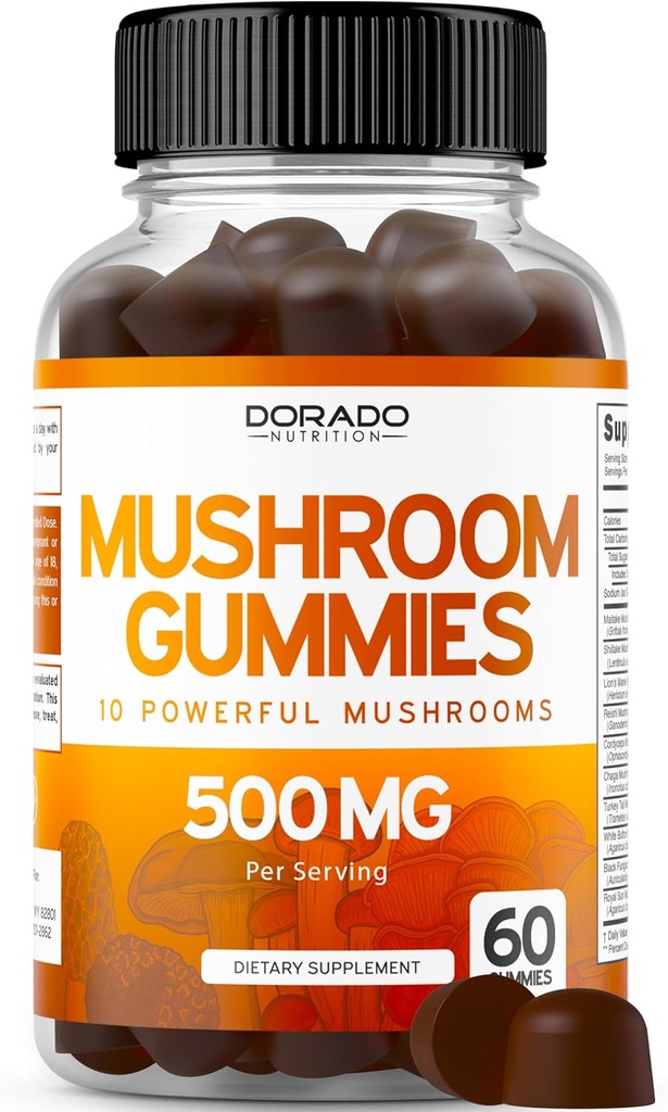 Mushroom Gummies 10 in 1 Blend (60 Gummies with Lions Mane, Cordyceps, Reishi & More Functional Mushrooms) Focus & Brain Gummy Mushroom Supplement - Vegan Safe & Third Party Tested - USA Made 2