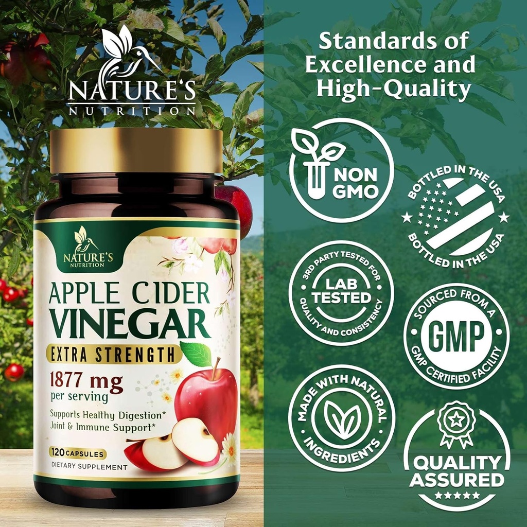 Apple Cider Vinegar Capsules 1877mg - Extra Strength Detox & Cleanse with Vitamin D & Zinc - Premium ACV Pills with Joint Natural Digestion & Immune Support - Vegetarian Supplement - 120 Capsules 5