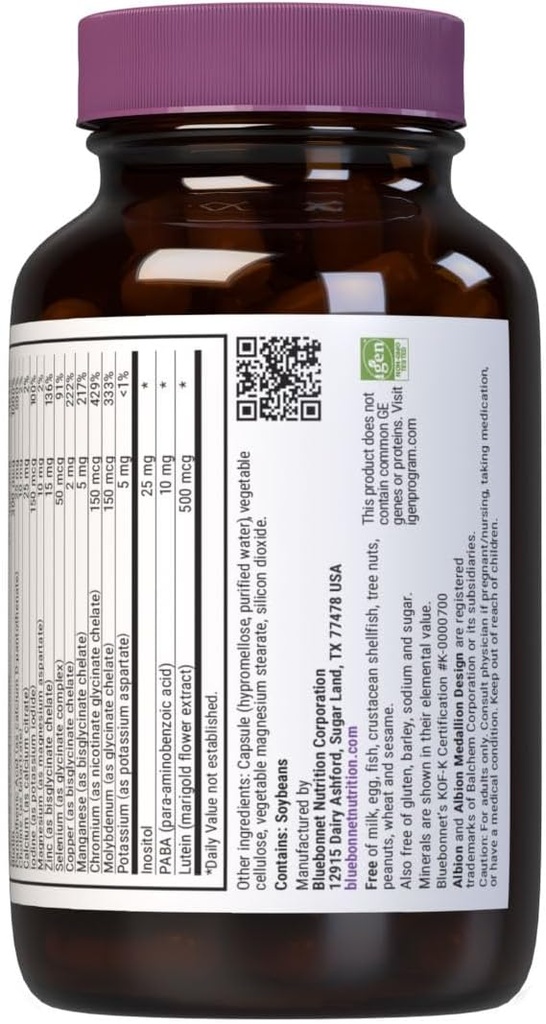 Bluebonnet Nutrition Multi One (iron Free) Vegetable Capsules for Complete Full Spectrum Multiple, B Vitamins, General Health, Gluten free, milk free, kosher, 60 Vegetable Capsules, 2 Month Supply 4