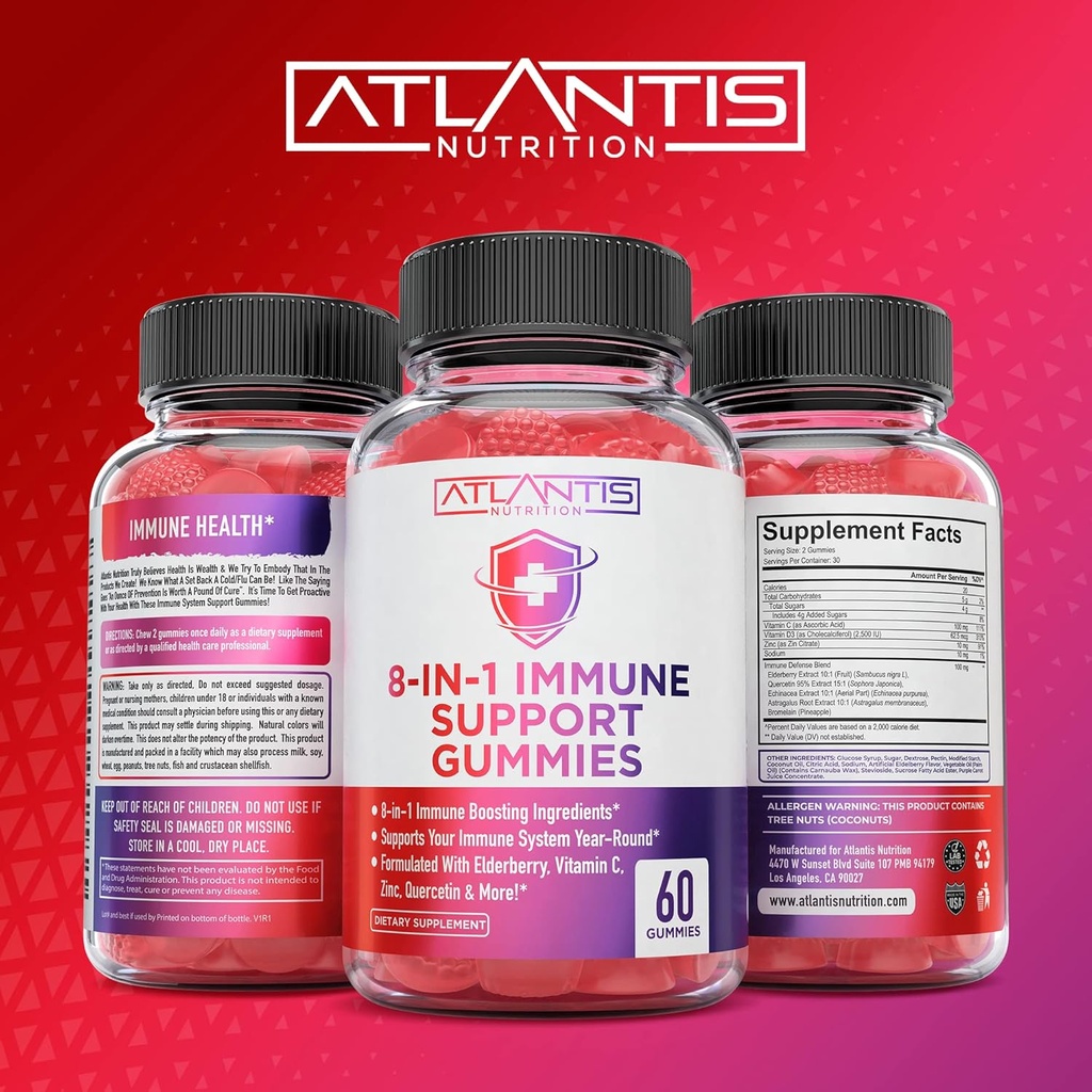 Atlantis Nutrition 60 Tart Cherry Gummies + 8-in-1 Immune Support 60 Gummies 4