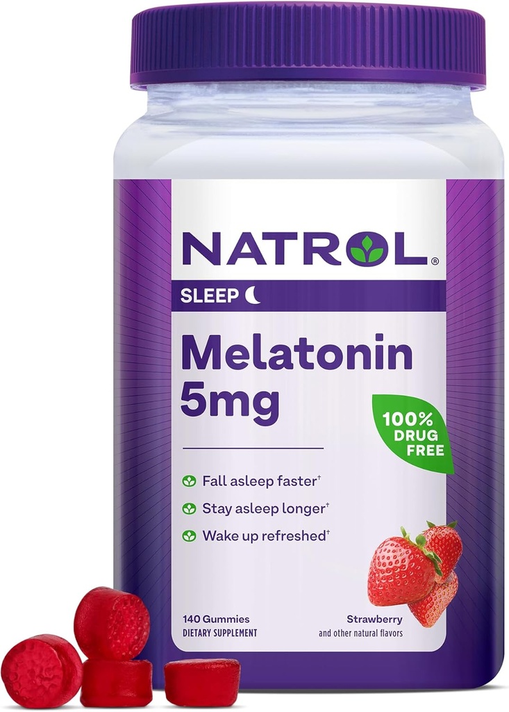 Natrol Melatonin 5mg Gummies 140ct & 90ct Strawberry Sleep Support 3