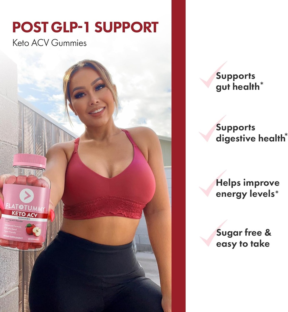 Flat Tummy Keto ACV Gummies, 60 Count – Specialized Formula, Post GLP-1 Keto Supplement, Vegan-Friendly, Non-GMO - Apple Cider Vinegar Gummies, BHB Salts, Beet and Pomegranate Superfood Powders 6