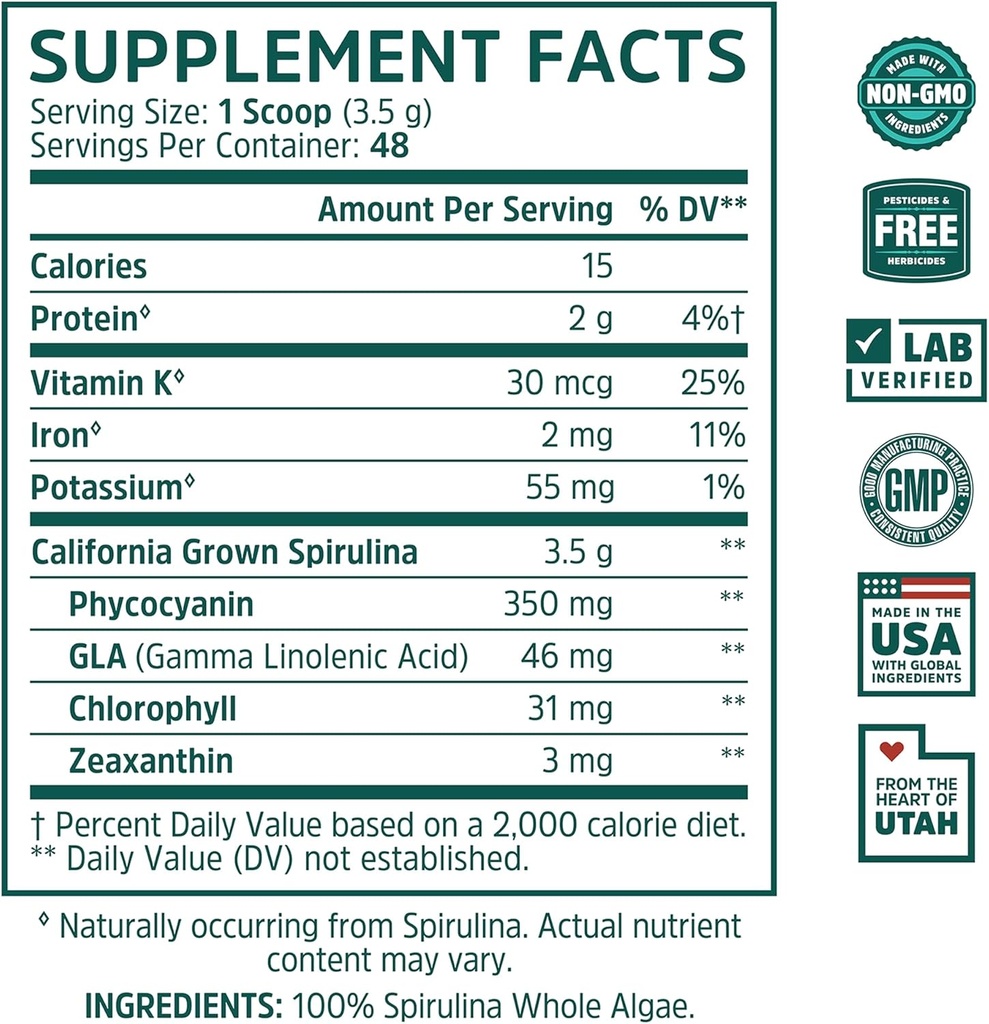 Zhou Spirulina Powder - Blue Green Spirulina Superfood for Women & Men with Vegan Protein, Chlorophyll & Phycocyanin for Smooth Energy & Longevity, Drink Mix for Smoothies - 6 oz Jar (48 Servings) 3
