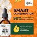Wild & Organic Lions Mane Liquid Drops - Focus & Brain Support - Lions Mane Supplement - Hericium Erinaceus Mushroom Extract Tincture - Vegan, Alcohol & Sugar-Free - 2 fl oz 5
