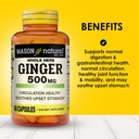 MASON NATURAL Whole Herb Ginger 500 mg, 6 Month Supply, Natural Herbal Supplement, 60 Capsules (3 Pack) 3