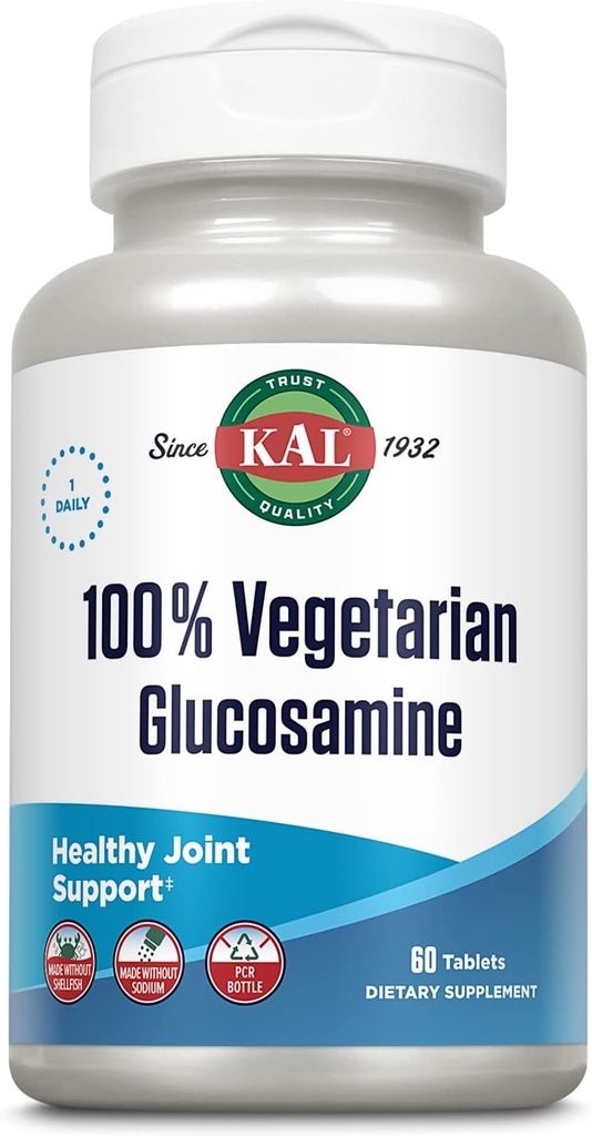 KAL 100% Vegetarian Glucosamine 1000 mg, Joint Health Supplement with Vegan Glucosamine HCl, Joint Support for Comfort and Mobility, Made Without Shellfish, 60-Day Guarantee, 60 Servings, 60 Tablets 2