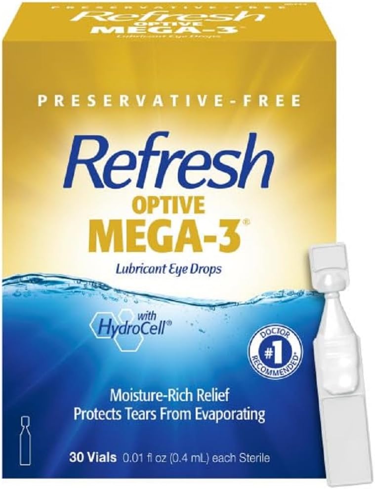 Refresh Optive MEGA-3 Lubricant Eye Drops Preservative-Free Artificial Tears, 0.01 fl oz (0.4 mL), 30 Single-Use Containers 2