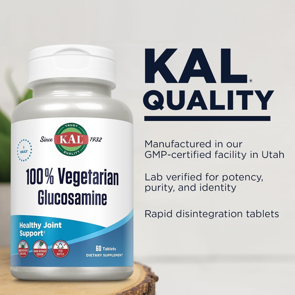 KAL 100% Vegetarian Glucosamine 1000 mg, Joint Health Supplement with Vegan Glucosamine HCl, Joint Support for Comfort and Mobility, Made Without Shellfish, 60-Day Guarantee, 60 Servings, 60 Tablets 6