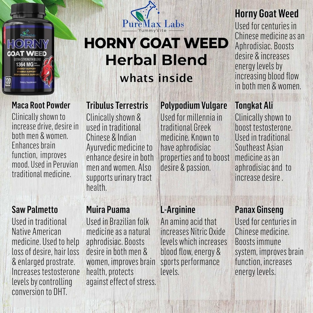 Horny Goat Weed Extra Strength -120 Capsules w. Maca, L-Arginine, Ginseng - Boost Desire, Performance, Stamina, Energy, Non-GMO Formula, 120 Capsules 4