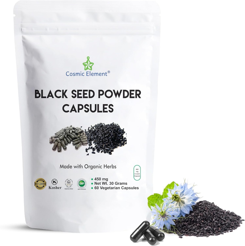Cosmic Element 100% Pure Black Seed Powder Capsules Organic - Vegan Nigella Sativa 450mg Black Cumin Seeds per Serving- for Health - 60 Capsules 2