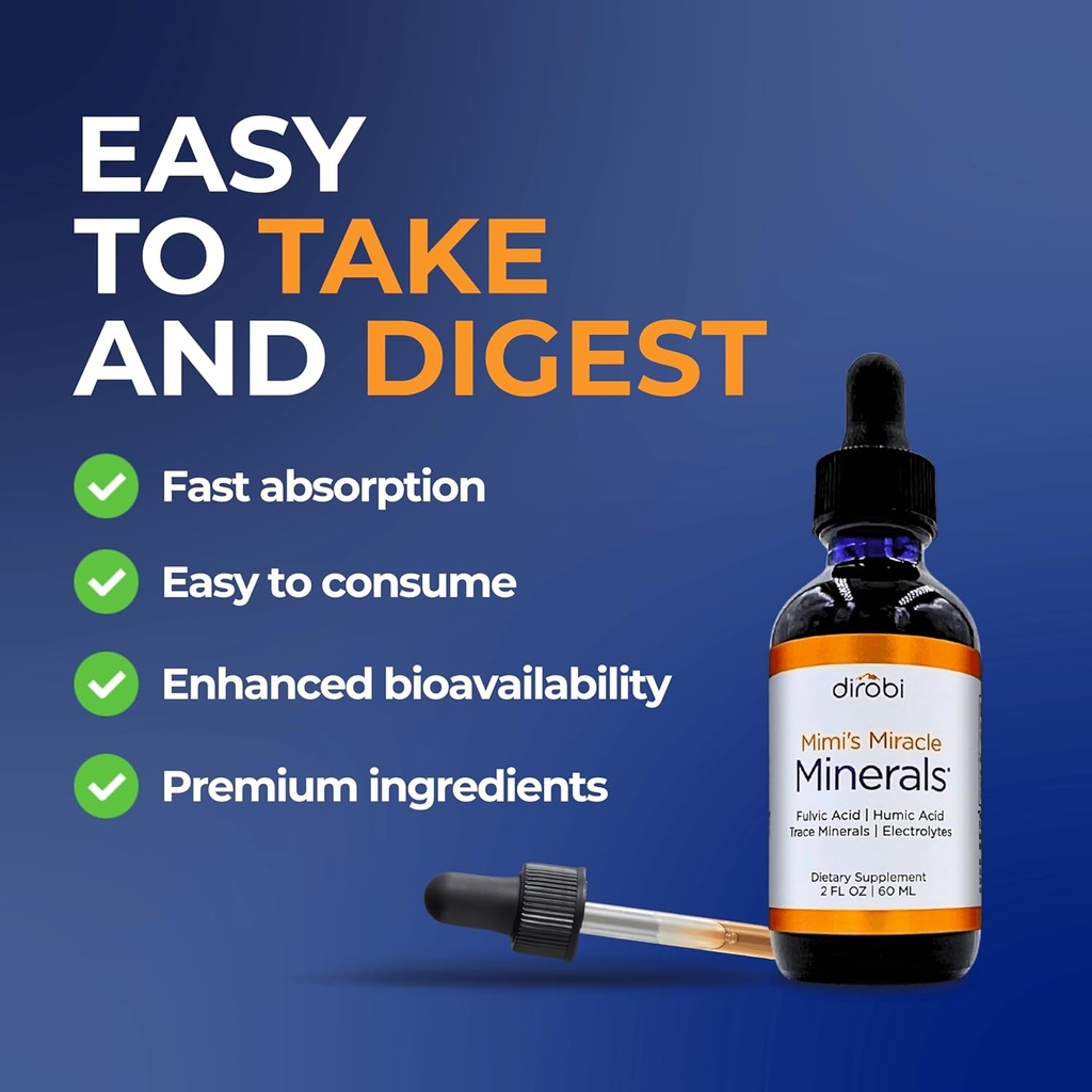 Dirobi Mimi's Miracle Minerals Fulvic Acid Humic Acid - Mineral Blend Drops Supplement, Liquid Trace Minerals 70 Ionic Minerals - Organic Plant Derived (2 oz 60 Day Supply) 4